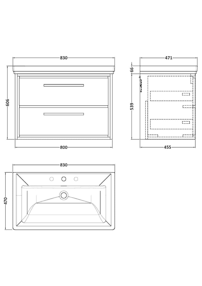 image 1 of Balterley Modern Bathroom Wall Hung 2-Drawer Vanity Unit with Fireclay Basin | Grey | Pebble Grey | 606 x 830 x 471mm
