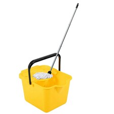 1 x Yellow 12 Litre Cotton Mop & Bucket Hard Floor Cleaning Set With Wringer & Pouring Lip
