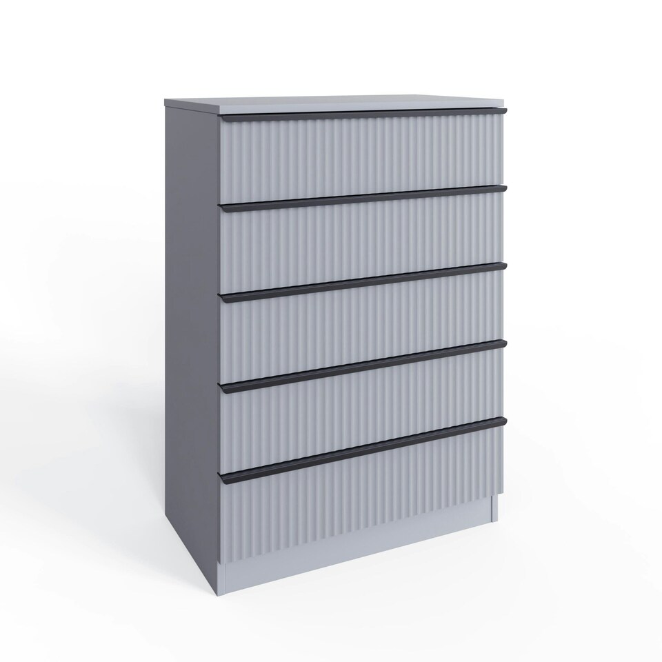 image 1 of FWStyle Lania Ripple Ridged 5 Drawer Chest Of Drawers Matt Grey