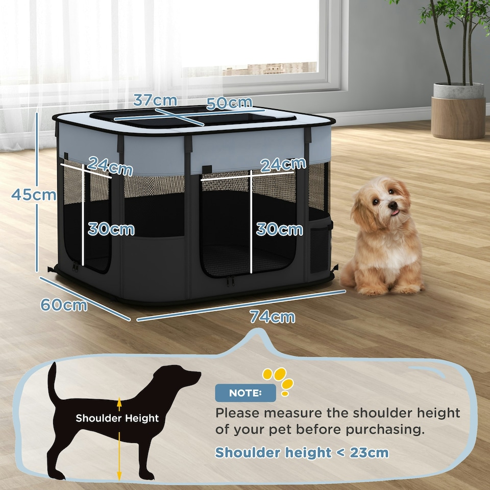 image 1 of PawHut Portable Dog Pen for Puppies, Rabbits, Kittens, Guinea Pigs - Grey