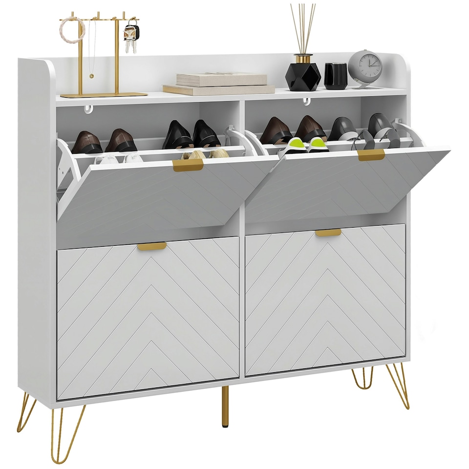 image 1 of HOMCOM Narrow Shoe Storage Cabinet with 4 Flip Drawers for 16 Pairs of Shoes