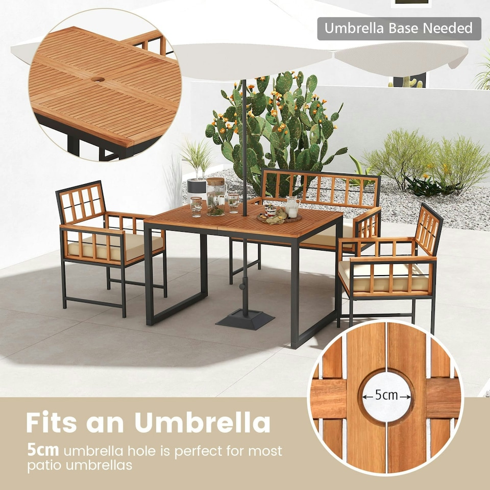 image 1 of COSTWAY 4 Pieces Acacia Wood Patio Dining Set