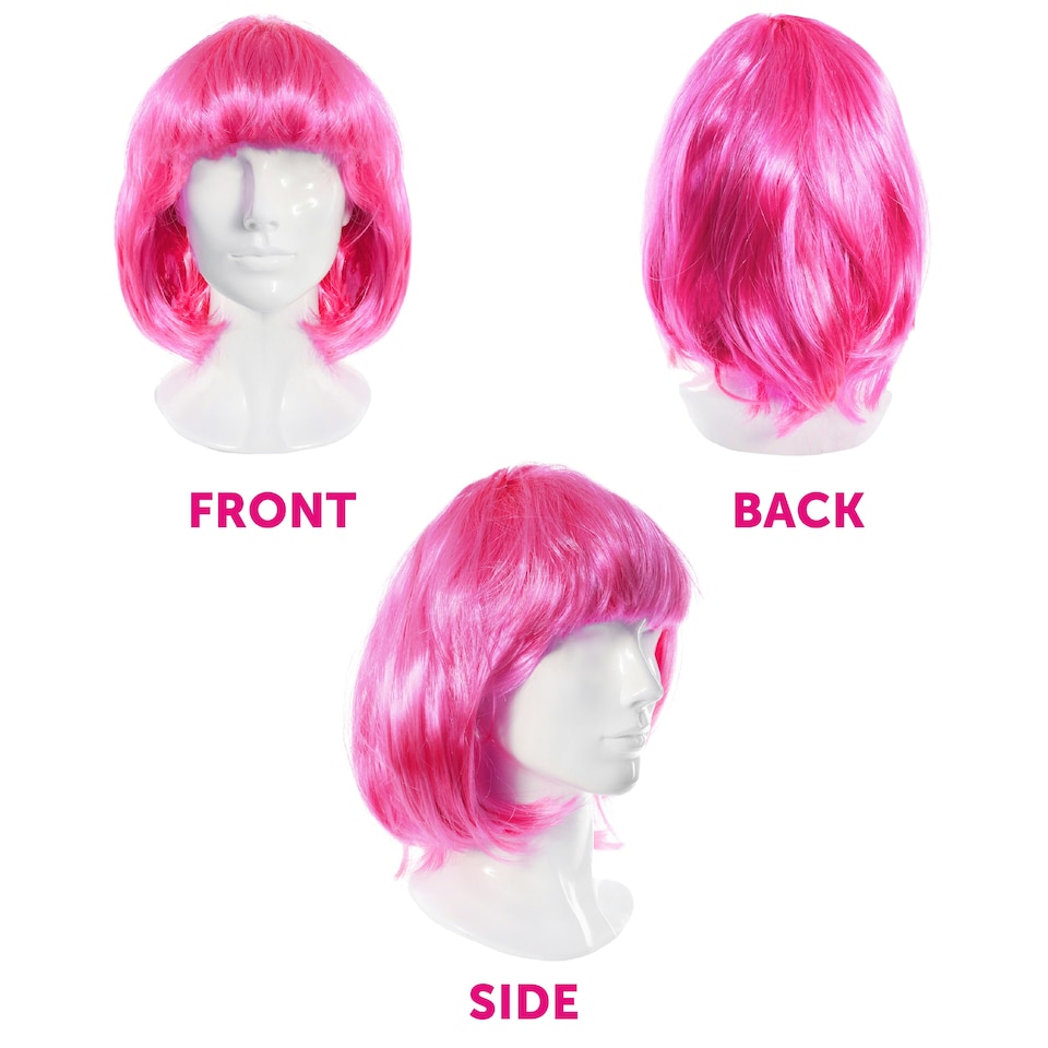 image 1 of Adults Hot Pink Bob Wig – Bright Fancy Dress Hairpiece for Parties & Costumes Pink | One Size