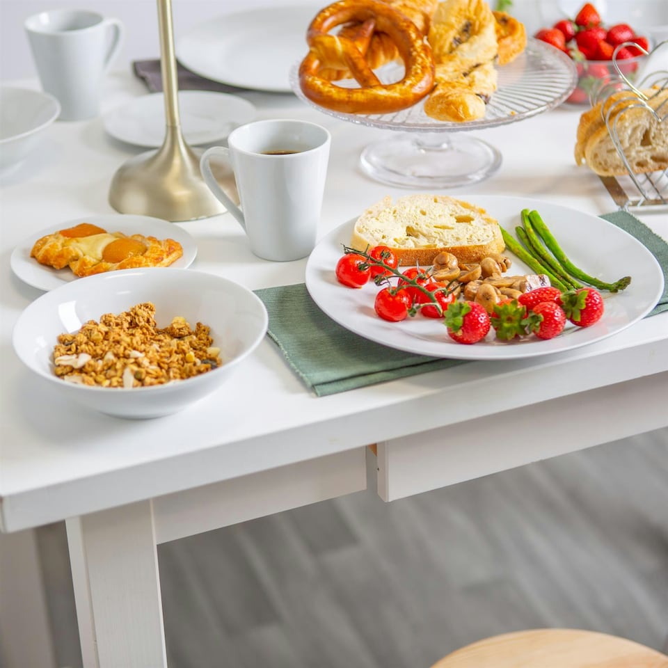 image 1 of Argon Tableware 16 Piece Classic White Dinner Set – Porcelain Set with 4 Dinner Plates, 4 Side Plates, 4 Bowls & 4 Mugs Microwave & Dishwasher Safe