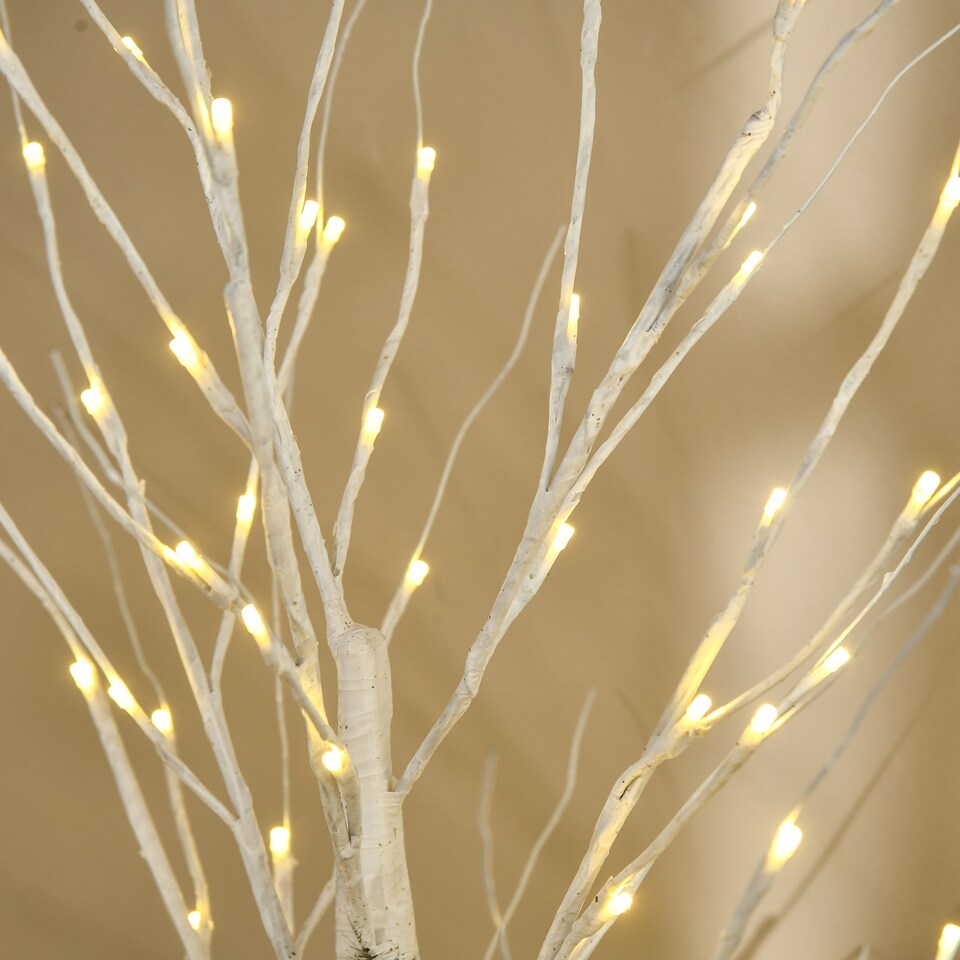 image 1 of HOMCOM 5ft Artificial White Birch Tree Light with Warm White PreLit LED Light for Indoor and Covered Outdoor Use