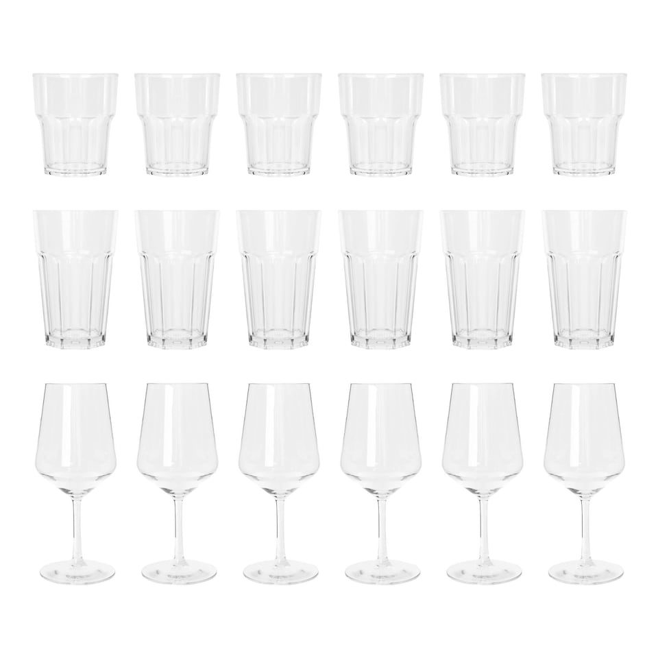 image 1 of Argon Tableware 18 Piece Plastic Glassware Set  - Clear Reusable Tumbler Highball Cocktail Drinking Cups Set | Clear | Clear | One Size | 18