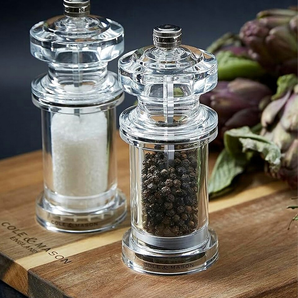 image 1 of Cole & Mason 605 Clear Acrylic Salt & Pepper Mill Set 144mm