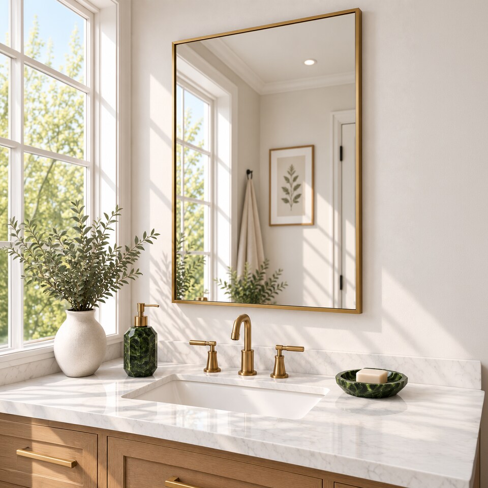 image 1 of Showerdrape Bayswarer Brushed Gold Framed Rectangular Mirror 60x45cm