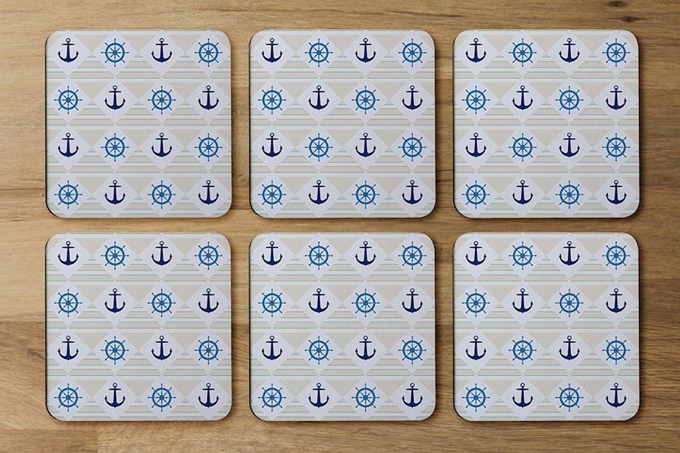 image 1 of Nautical Elements on Striped Background (Coaster)