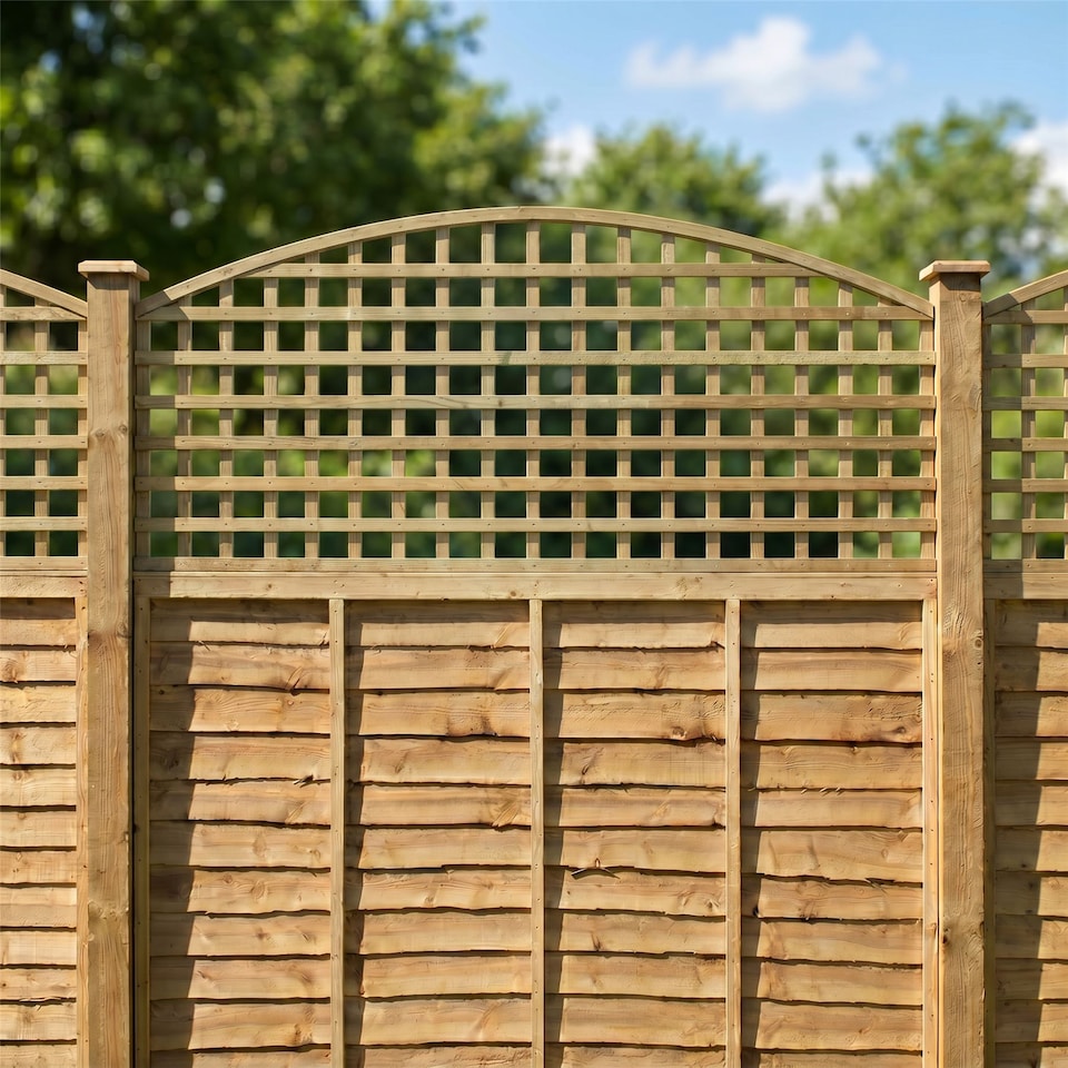 image 1 of Privacy Arch Top Wooden  W:6ft x H:1ft Trellis Fence Topper Plant Support (Pack of 4)