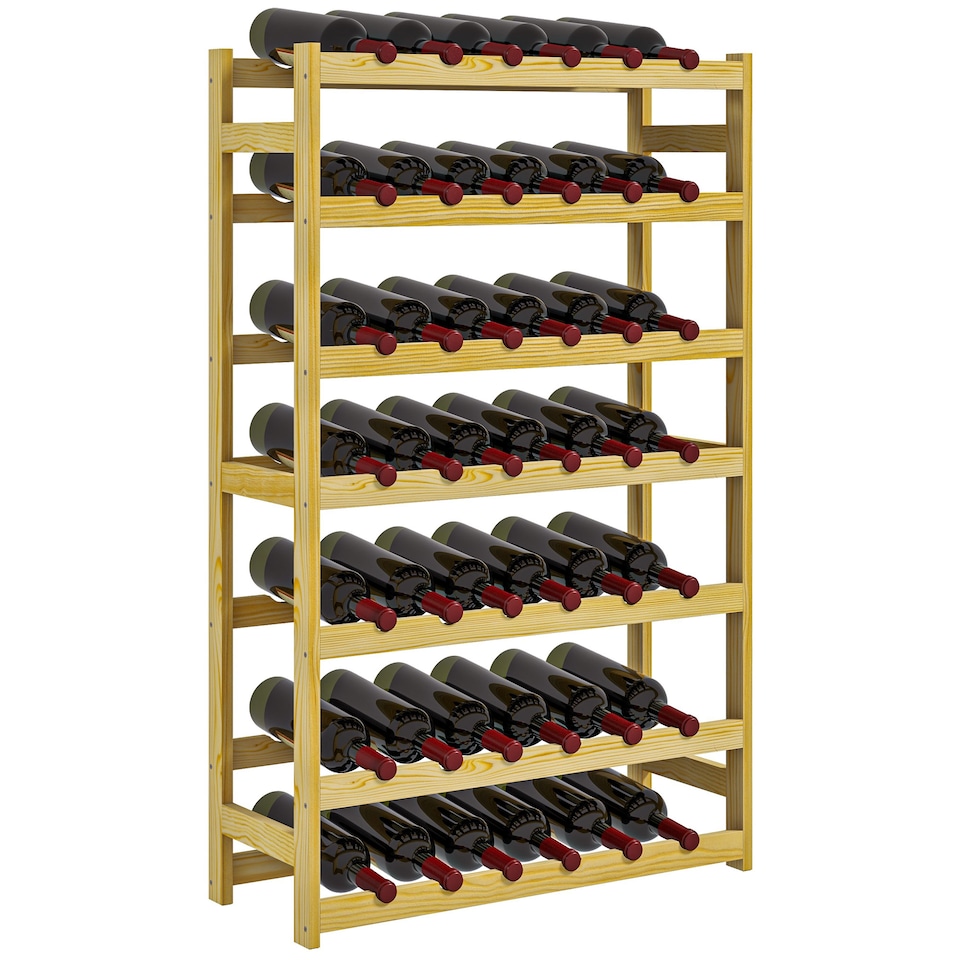 image 1 of HOMCOM Wooden Wine Rack, Free Standing 7-Tier Wine Holder for 42 Bottles, Slim Bottle Rack for Home Bar, 63 x 25 x 102cm, Natural