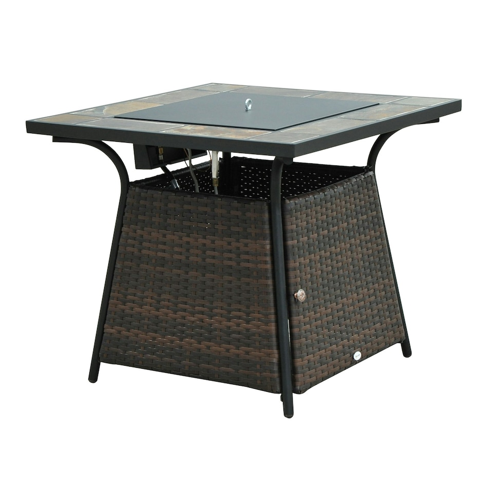 image 1 of Outsunny Rattan Fire Pit Square Patio Heater with Fire Control Panel