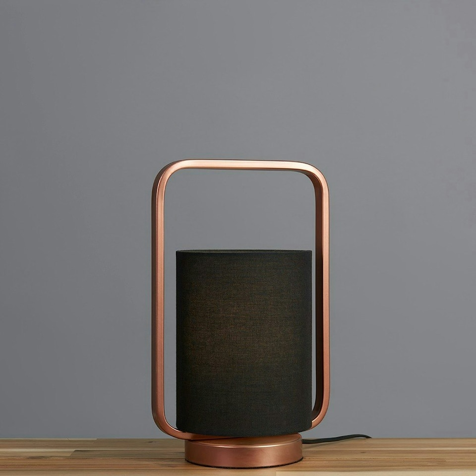 image 1 of ValueLights Contemporary Copper Metal Lantern Frame Black Cylinder Table Lamp