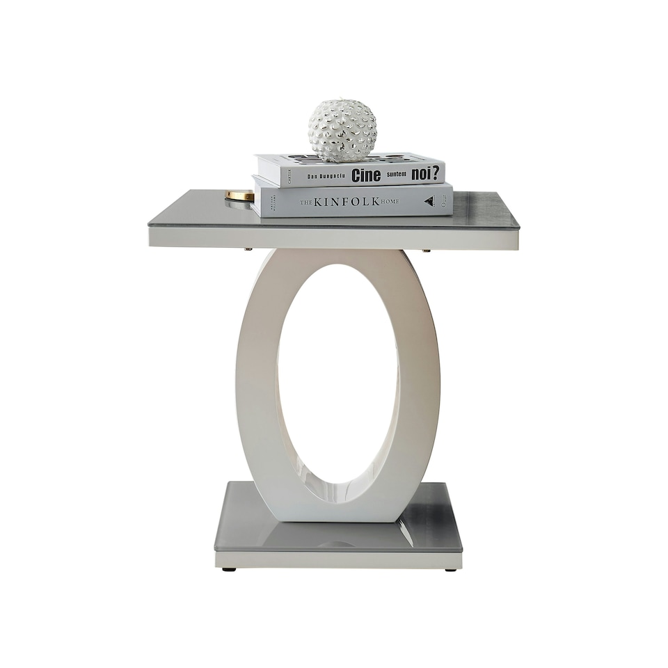 image 1 of Furniturebox Giovani Modern Grey White Halo High Gloss Glass Side End Table