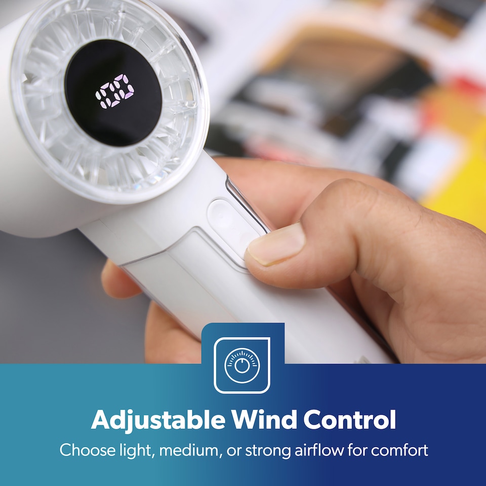 image 1 of GEEPAS Handheld Mini Fan Rechargeable and Portable Pack of 2 - White