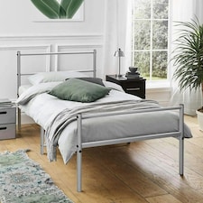 Single Metal Bed Extra Strong Frame Adult Childs Bedroom Silver Easy Assembly
