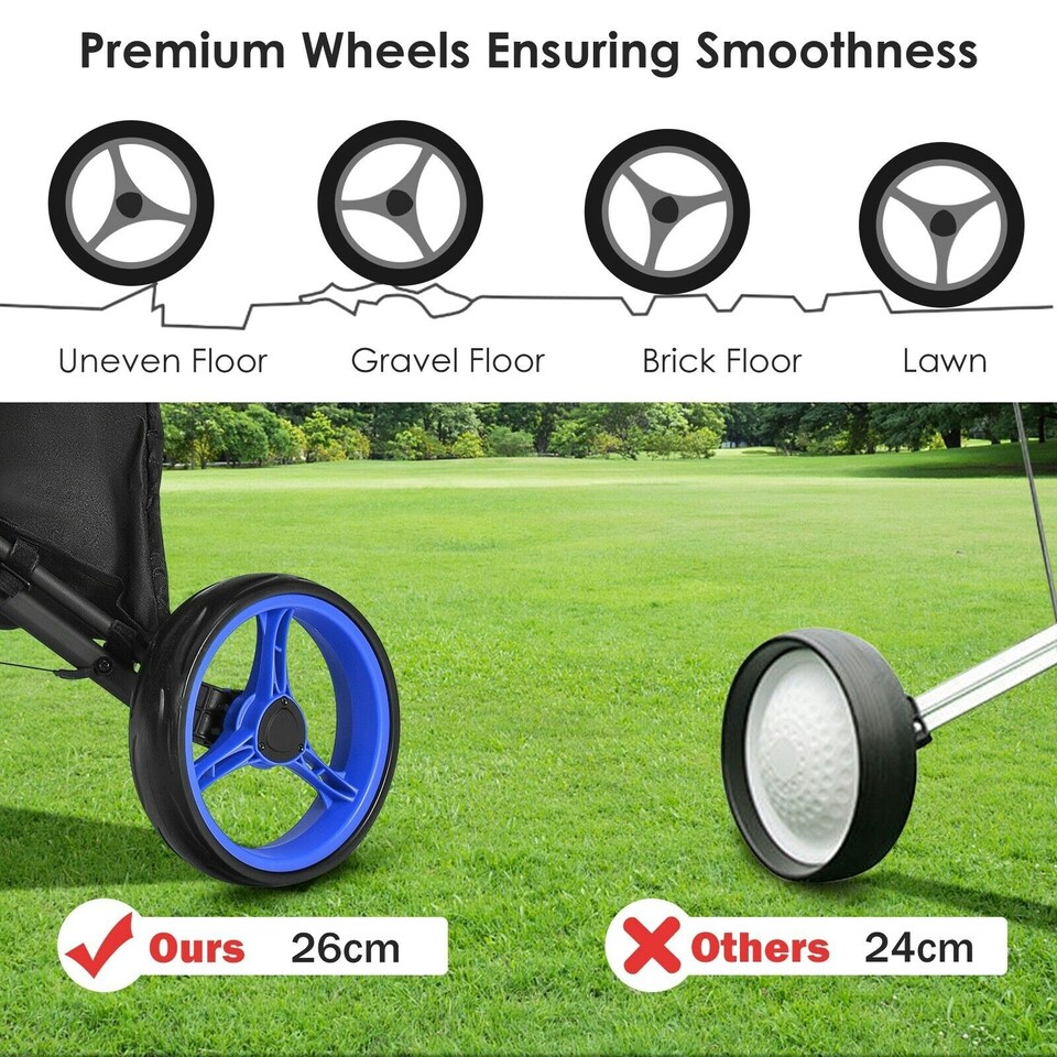 image 1 of COSTWAY 3 Wheel Golf Push Cart Folding Golf Holder Blue
