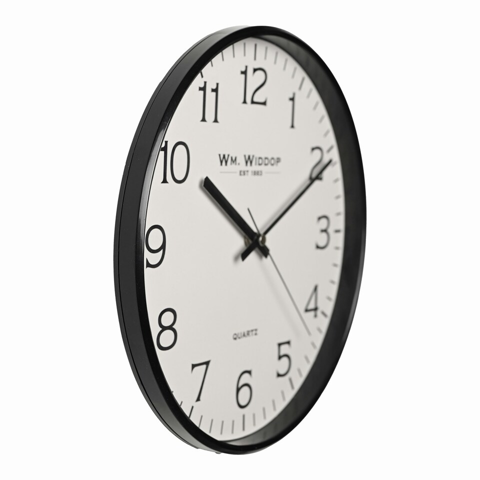 image 1 of Wm Widdop Slim Line Black Cased Wall Clock 30cm Black