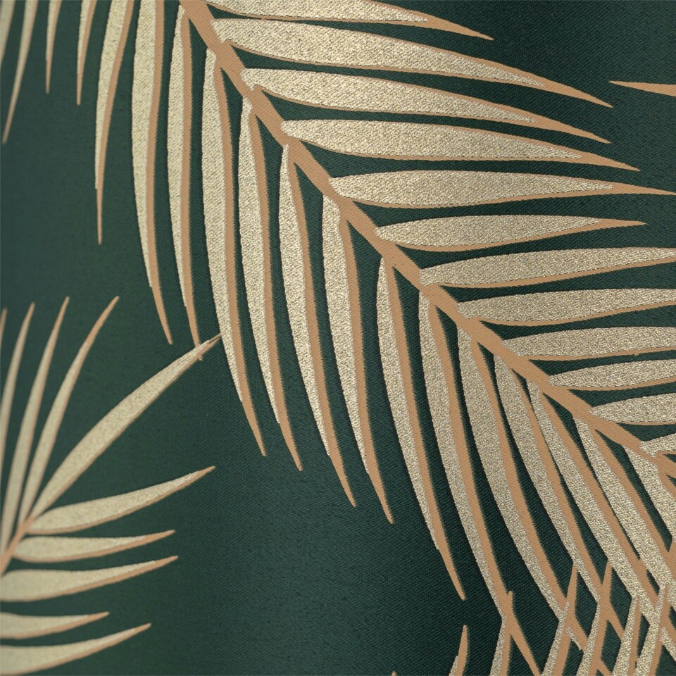 image 1 of First Choice Lighting Set of 2 Tropica Dark Green with Gold Embossed Leaf Detail 30cm Pendant Shades Green