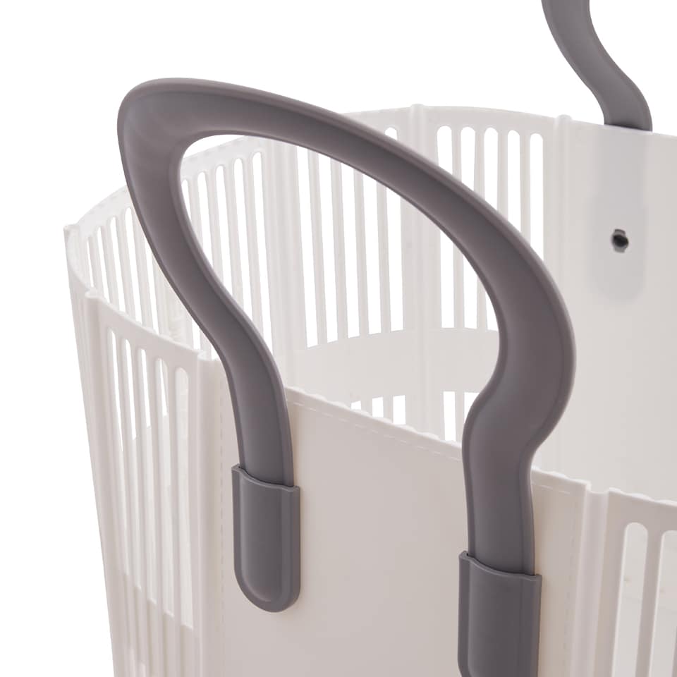 image 1 of Living and Home Foldable Plastic Laundry Basket, White | White