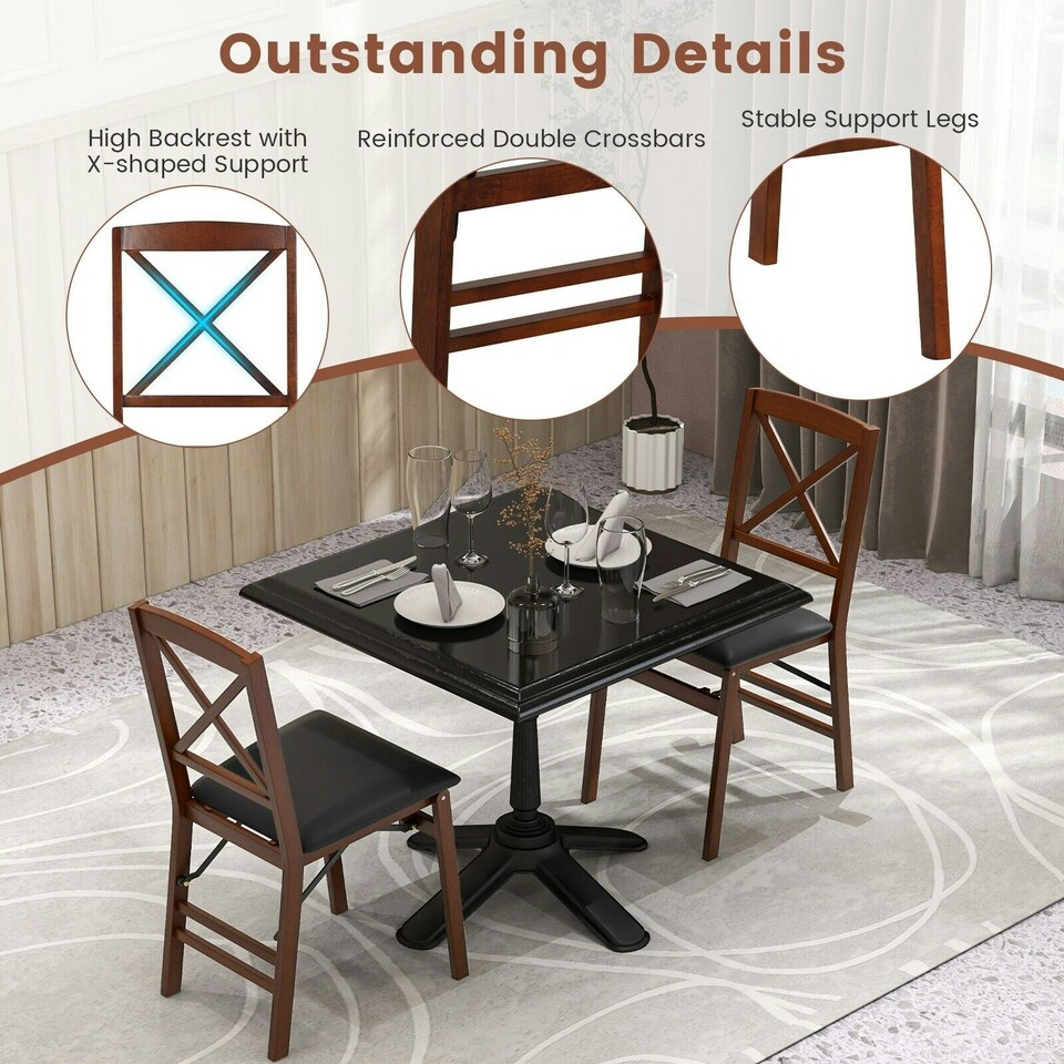 image 1 of COSTWAY Set of 2 Folding Chair Padded Kitchen Dining Seat Brown