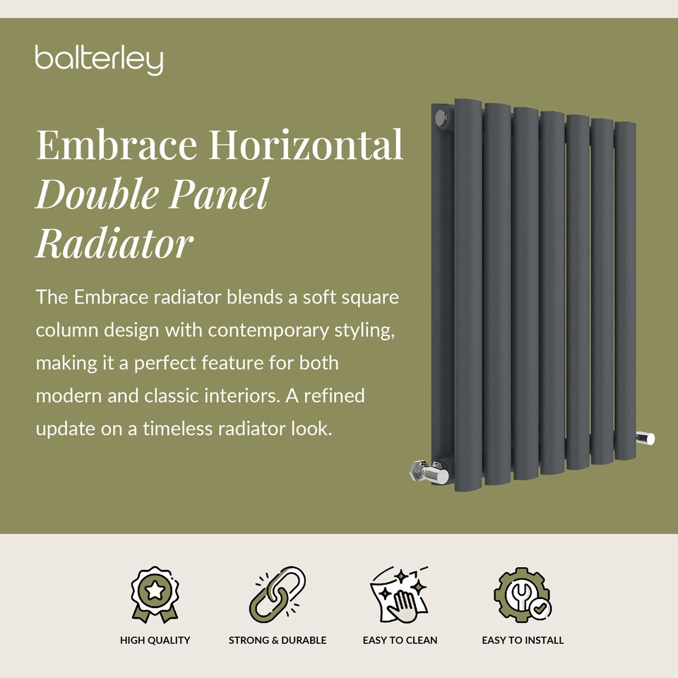 image 1 of Embrace Horizontal Double Panel Radiator, 600mm x 412mm - Anthracite | Grey | Anthracite | 1