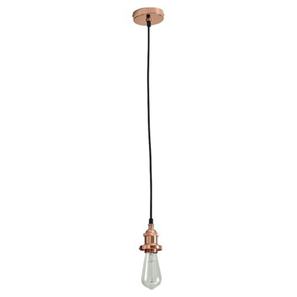 image 1 of First Choice Lighting Flex Suspension Polished Copper Pendant Kit with Black Fabric Cable Copper