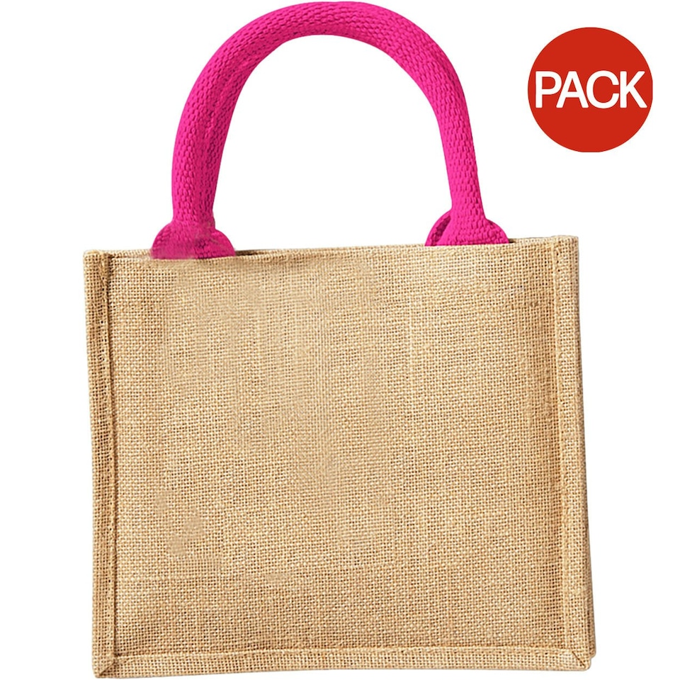 image 1 of Westford Mill Jute Mini Gift Bag (6 Litres) (Pack Of 2) - Natural/Fuchsia - One Size | Purple | 1