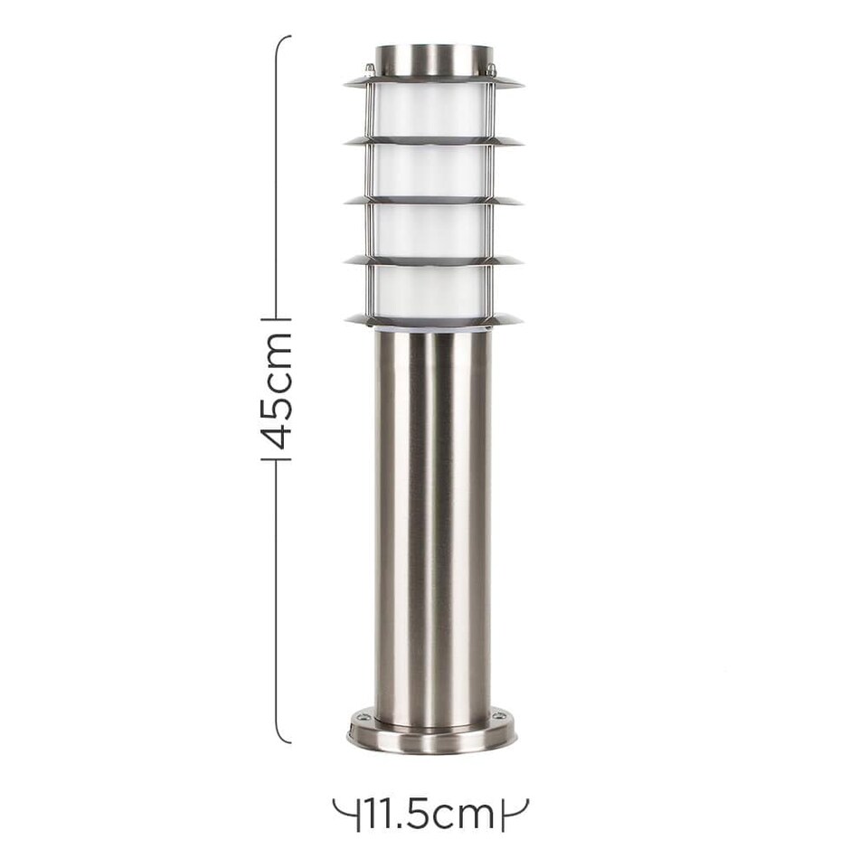 image 1 of ValueLights Wharf Outdoor Stainless Steel 450mm Bollard Lantern Light Post & Warm White LED Bulb | Chrome
