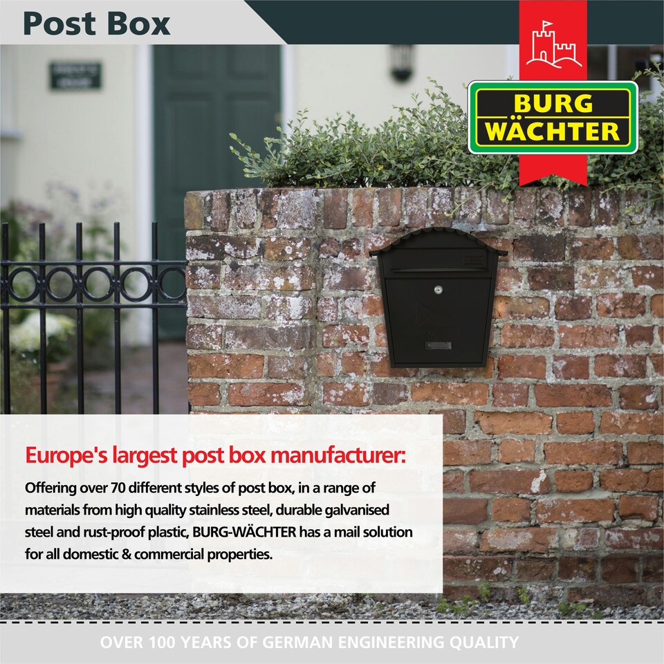 image 1 of Burg-Wachter Classic Wall Mounted Galvanised Steel Lockable Weatherproof Post Box - 36x37x13cm Cream | Antique Cream