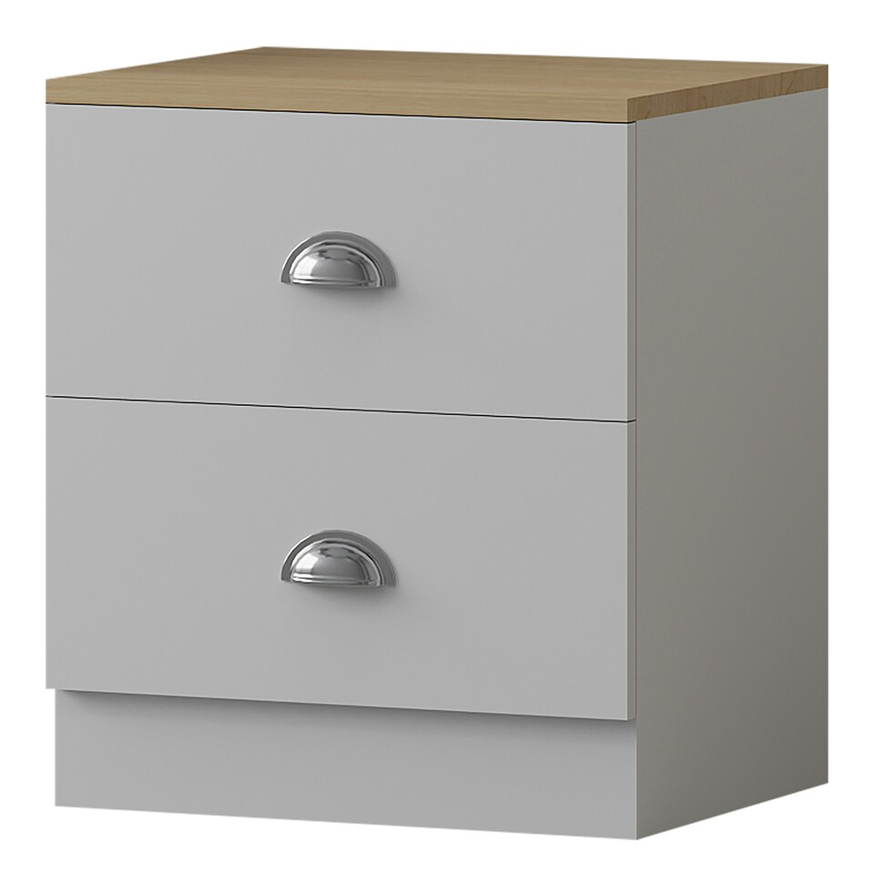 image 1 of FWStyle Esher 2 Drawer Bedside Table Matt White With Oak Top