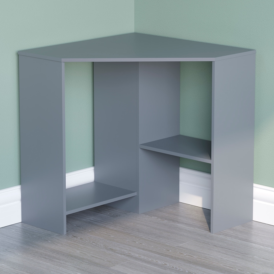 image 1 of Vida Designs Hetton Corner Computer Desk 2 Shelf Home Office Workstation, Grey