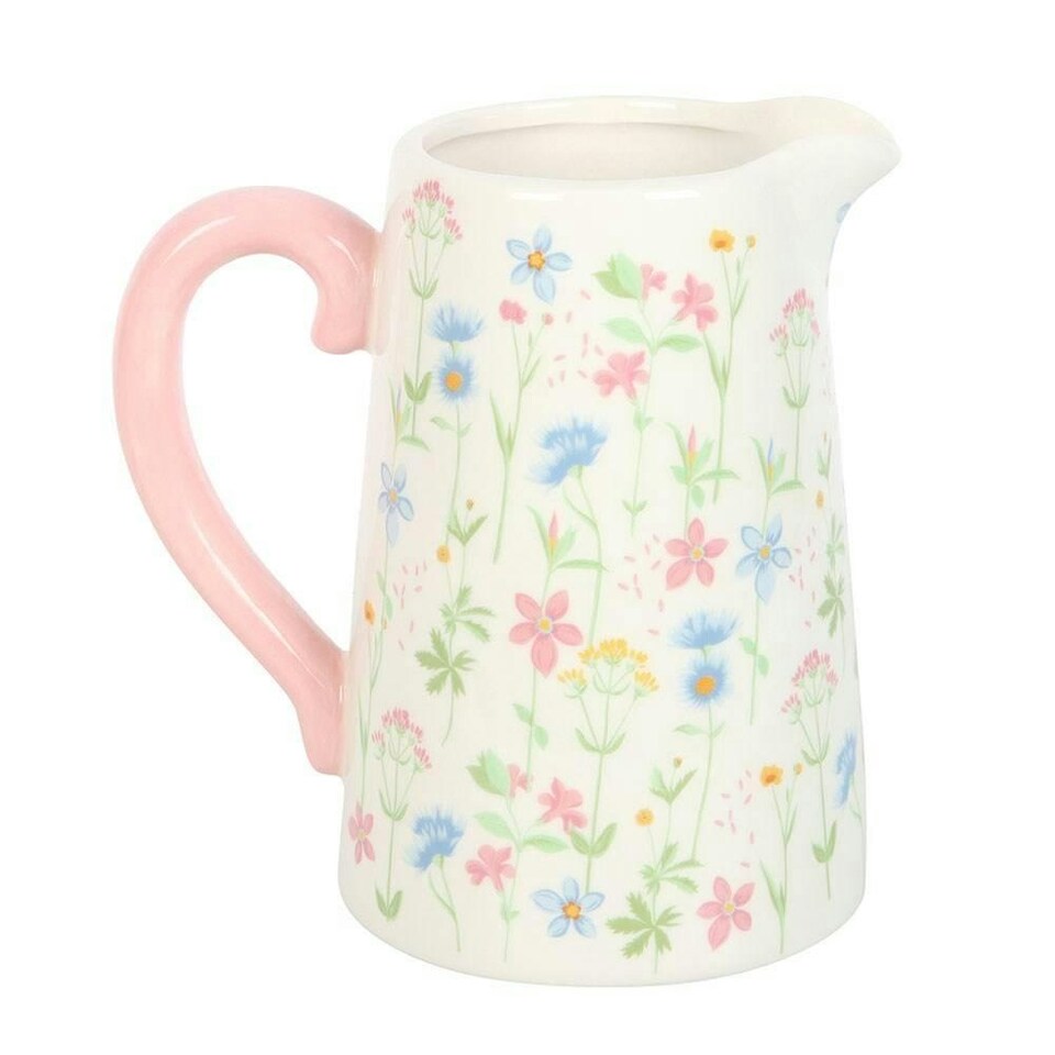 Something Different Floral Ceramic Flower Jug - White/Pink/Green - One Size