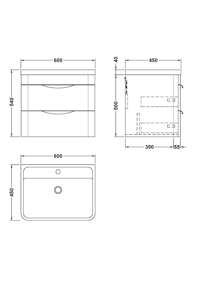 image 1 of Balterley Wave Contemporary Wall Hung 2 Drawer Bathroom Vanity Unit & Ceramic Basin | Grey | Soft Black