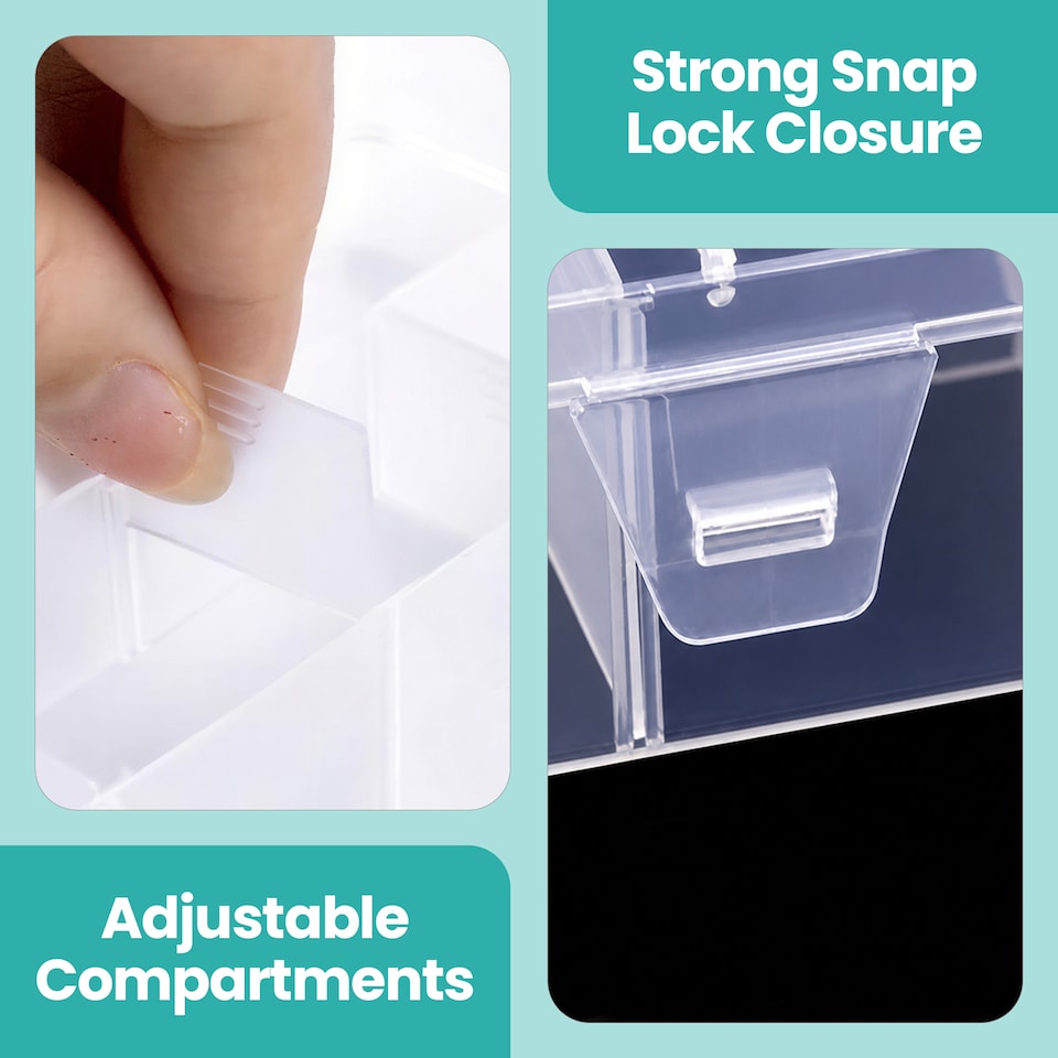 image 1 of 15 Compartment Storage Box, Clear Plastic Organiser with Dividers