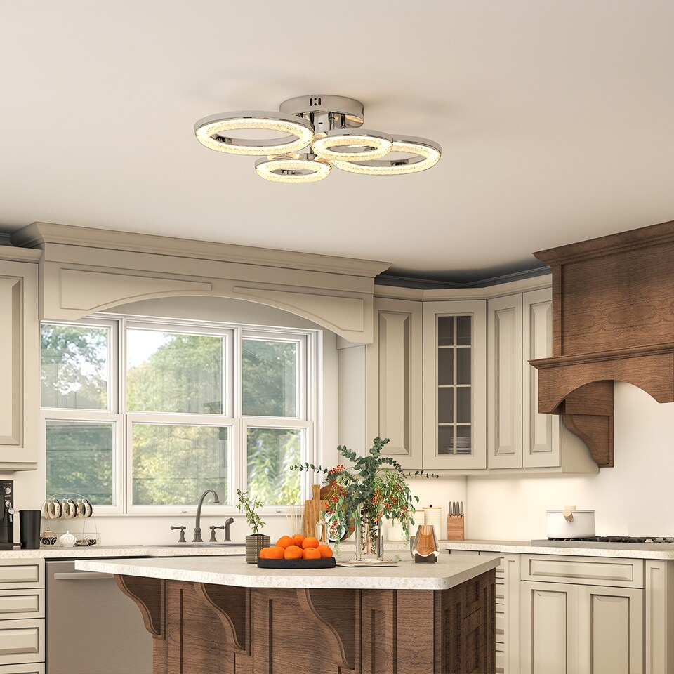 image 1 of HOMCOM LED Ceiling Light, Modern 4 Rings Ceiling Lamp with Wall Switch Control, 40W 4350lm Flush Mount Ceiling Light with 3500K/4500K/6000K Colour Temperatures for Living Room, Bedroom, Silver Tone | Silver