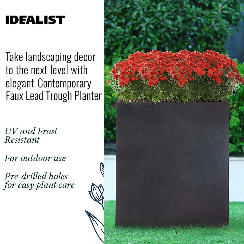 image 1 of Narrow Faux Lead Light Concrete Trough Garden Planter H72 L60.5 W22.5 cm, 98 ltrs Cap.