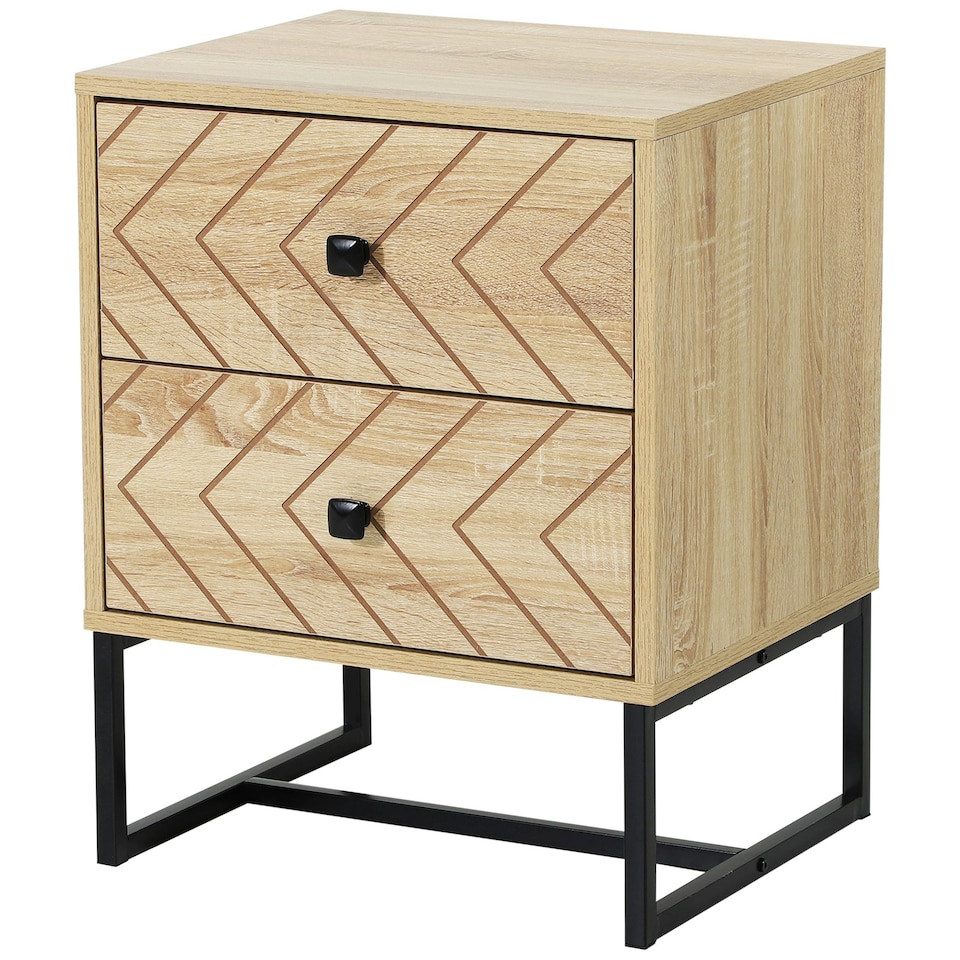 image 1 of HOMCOM Bedside Table Unit Unique Zig Zag Design w/ Black Metal Handle