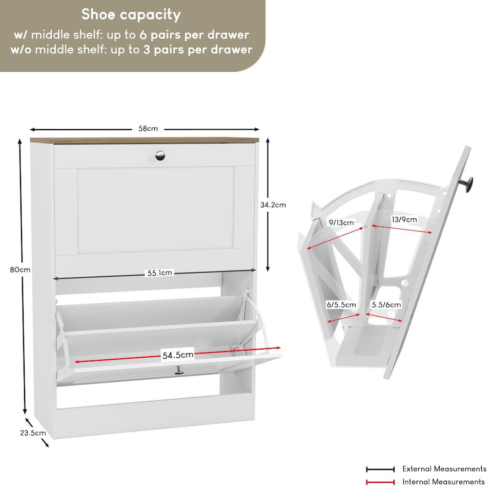 image 1 of Vida Designs 2 Drawer Compact Shoe Cabinet Hallway Home Entrance Storage Unit - White & Oak