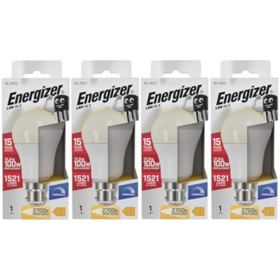 image 1 of Energizer LED GLS B22 1521lm 12.6W 2700K (Warm White) Dimmable Light Bulb - Pack of 4