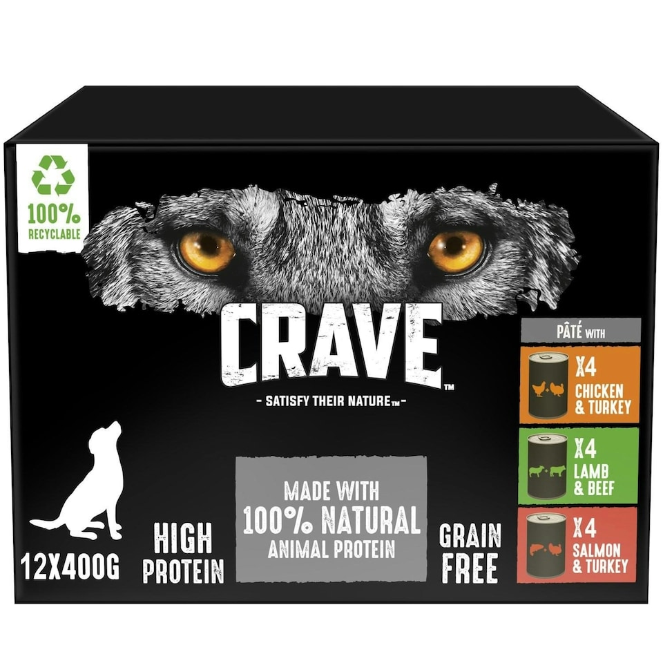 image 1 of 12 x 400g Crave Adult Complete Wet Dog Food Can Mixed in Pate