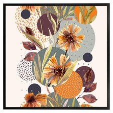 Orange geometric with flowers (Picture Frame) Black | S