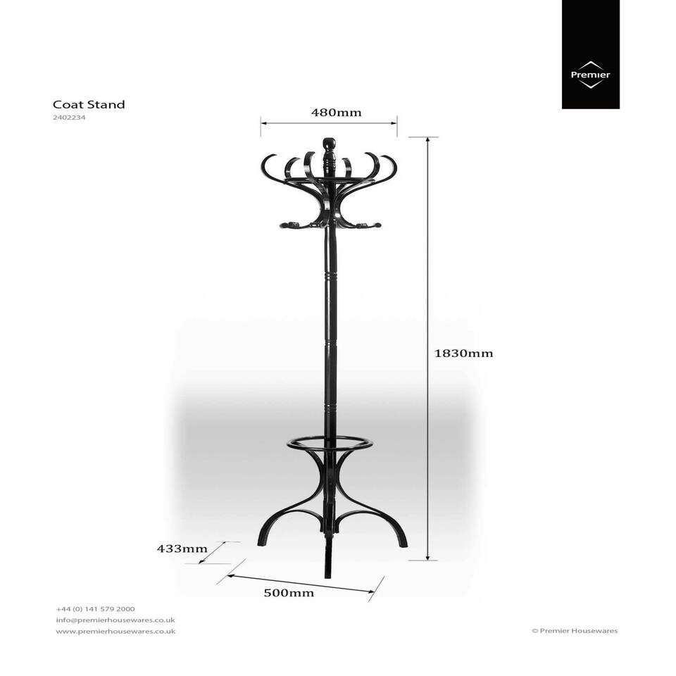 image 1 of Kennedy Black Finish Floor Standing Coat Stand Black | One Size