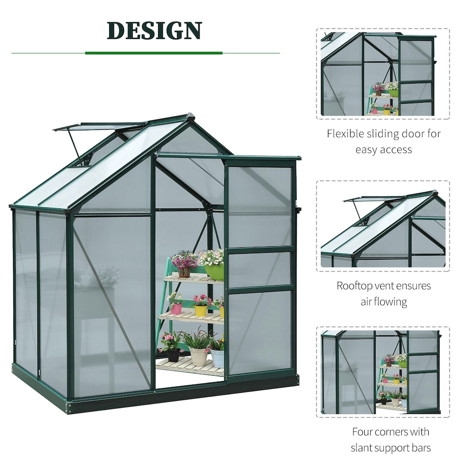 image 1 of Outsunny 6x4ft Walk-In Polycarbonate Greenhouse Plant Grow Galvanized