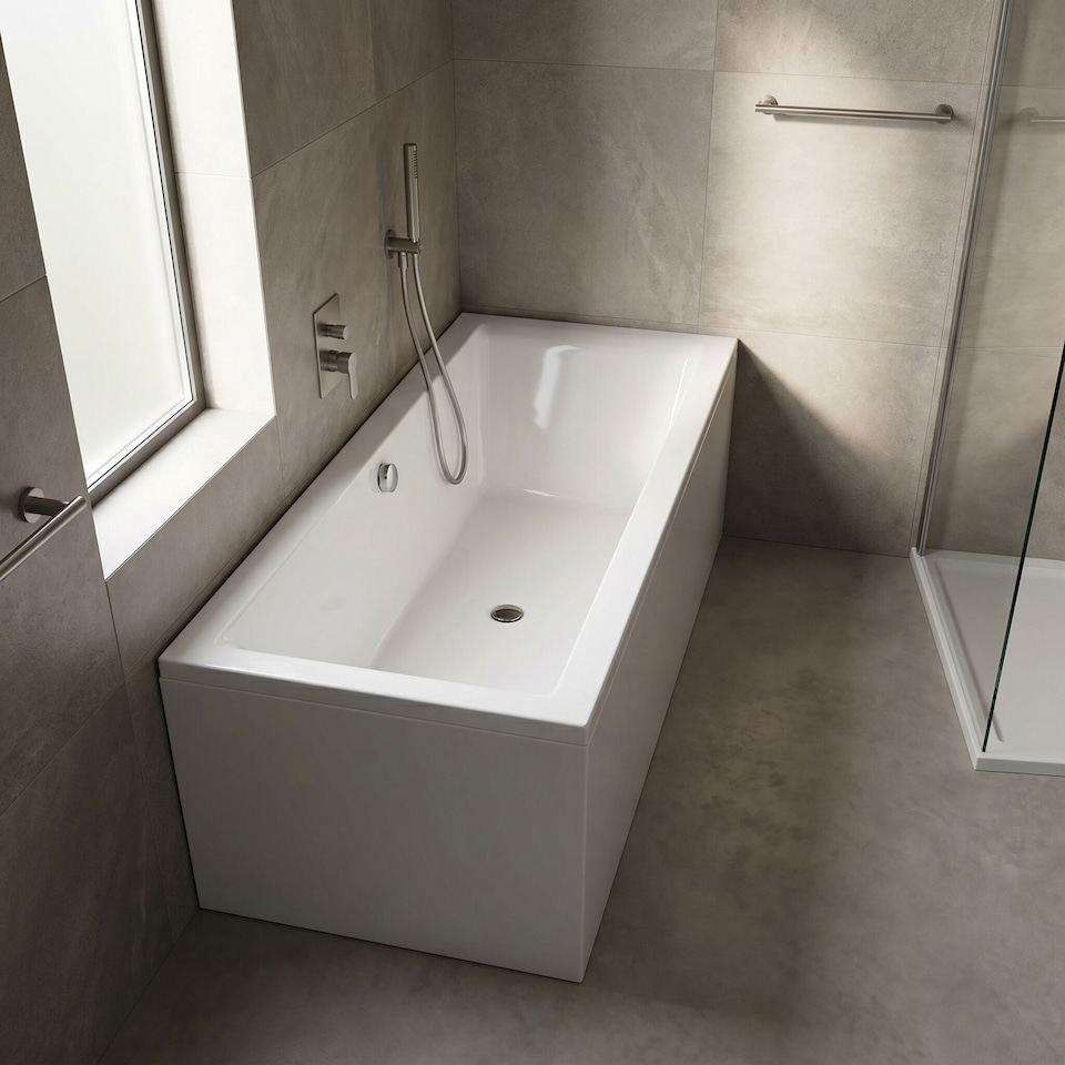 image 1 of Balterley Modern Double Ended Straight Shower Bath (Tap, Waste and Panel Not Included) | White | White | 1800 x 800 x 400mm | 1