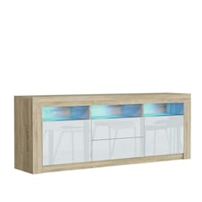TV Unit 160cm White Gloss Doors & Drawers Oak Matt Body With LED | Multi | Oak | One Size | 1