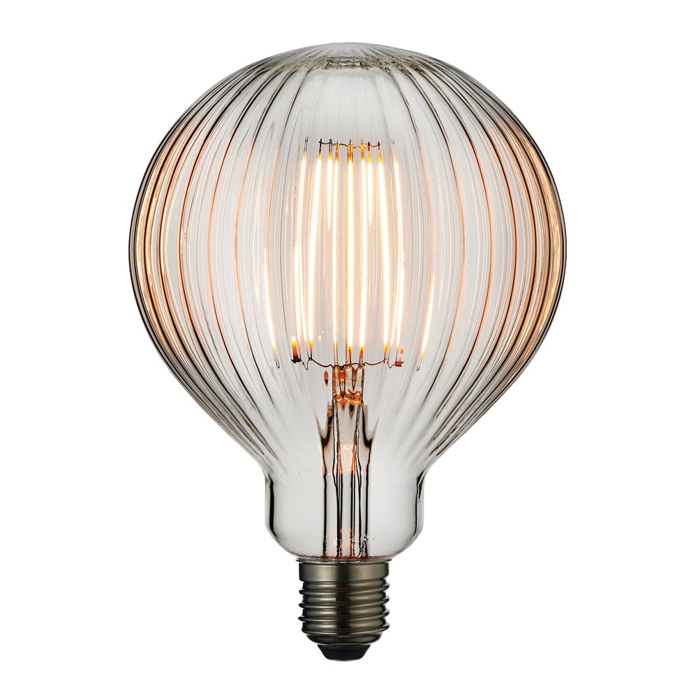 Loops LED Filament Lamp Bulb 4W E27 LED Clear Ribbed Glass Globe 2200k Warm White