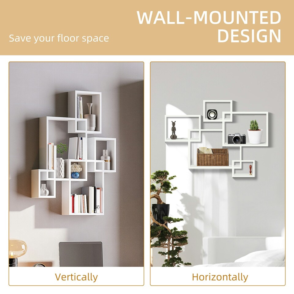 image 1 of HOMCOM Floating Shelves, Interlocking Cube Shelves for Decoration, White