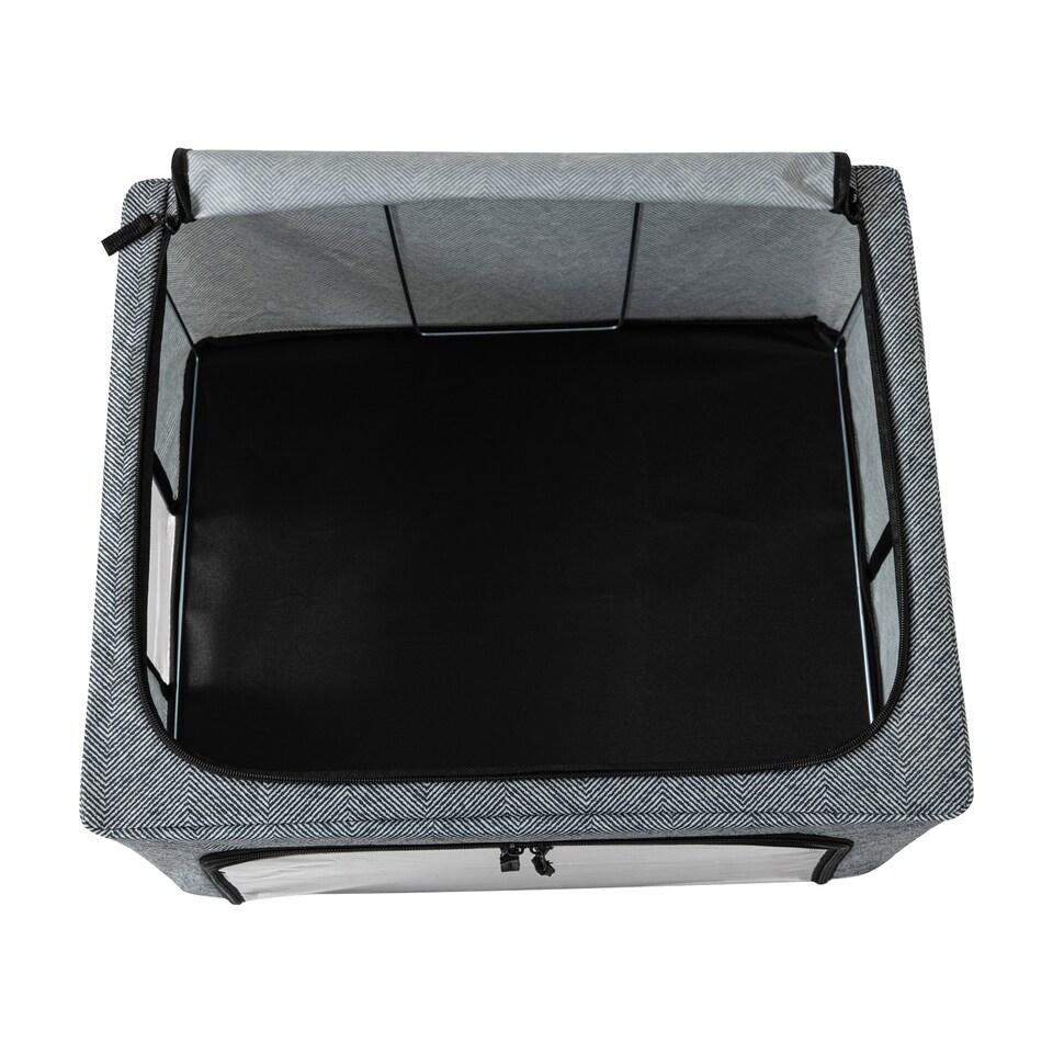 image 1 of Periea ‘Beau’ Folding Collapsible Stackable Fabric Home Storage Boxes with Steel Frames (Herringbone, Medium)