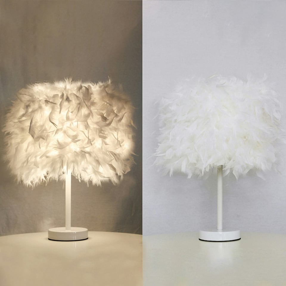image 1 of Living and Home Modern Feather Bedside Table Lamp